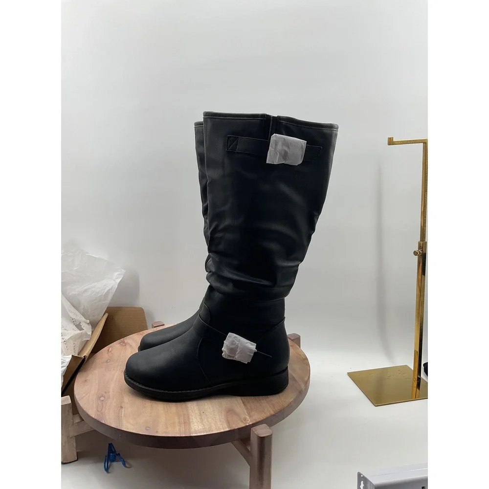 Journee collection Womens Black Slouchy Wide Calf Knee High Buckle Boots 10 WC